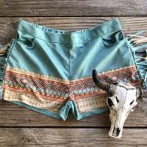 Bohemian faux suede fringe shorts